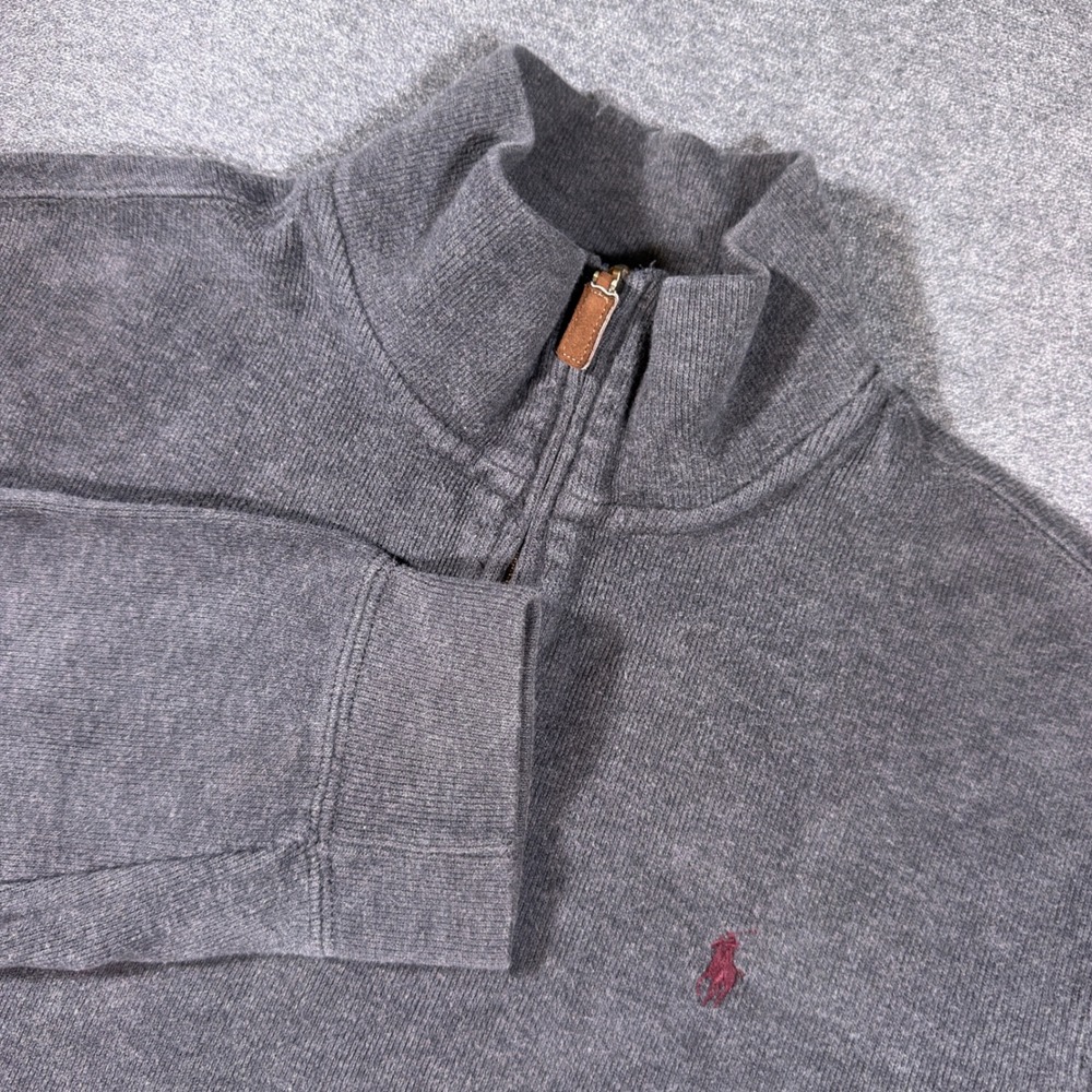 Polo Ralph Lauren Quarter Zip Pullover Mens L Gray Cotton Knit Sweater Preppy